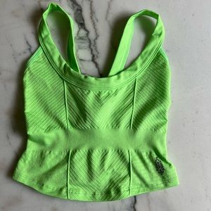 FP Movement by Free People Cinched Textured Sports Bra Cami Top Lime Green